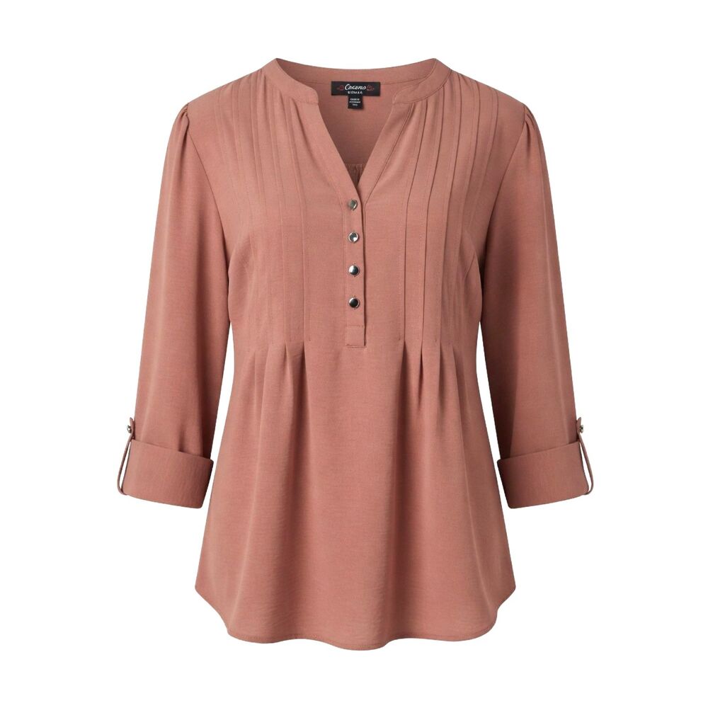 Cocomo Women's Plus Size 1X Pink Blush Pintuck 3/4 Sleeve Top
